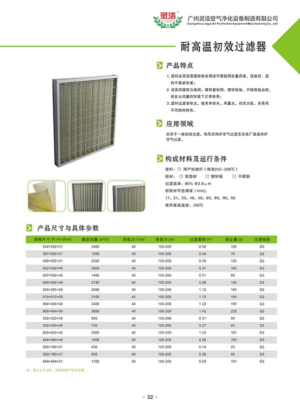 耐高温初效过滤器